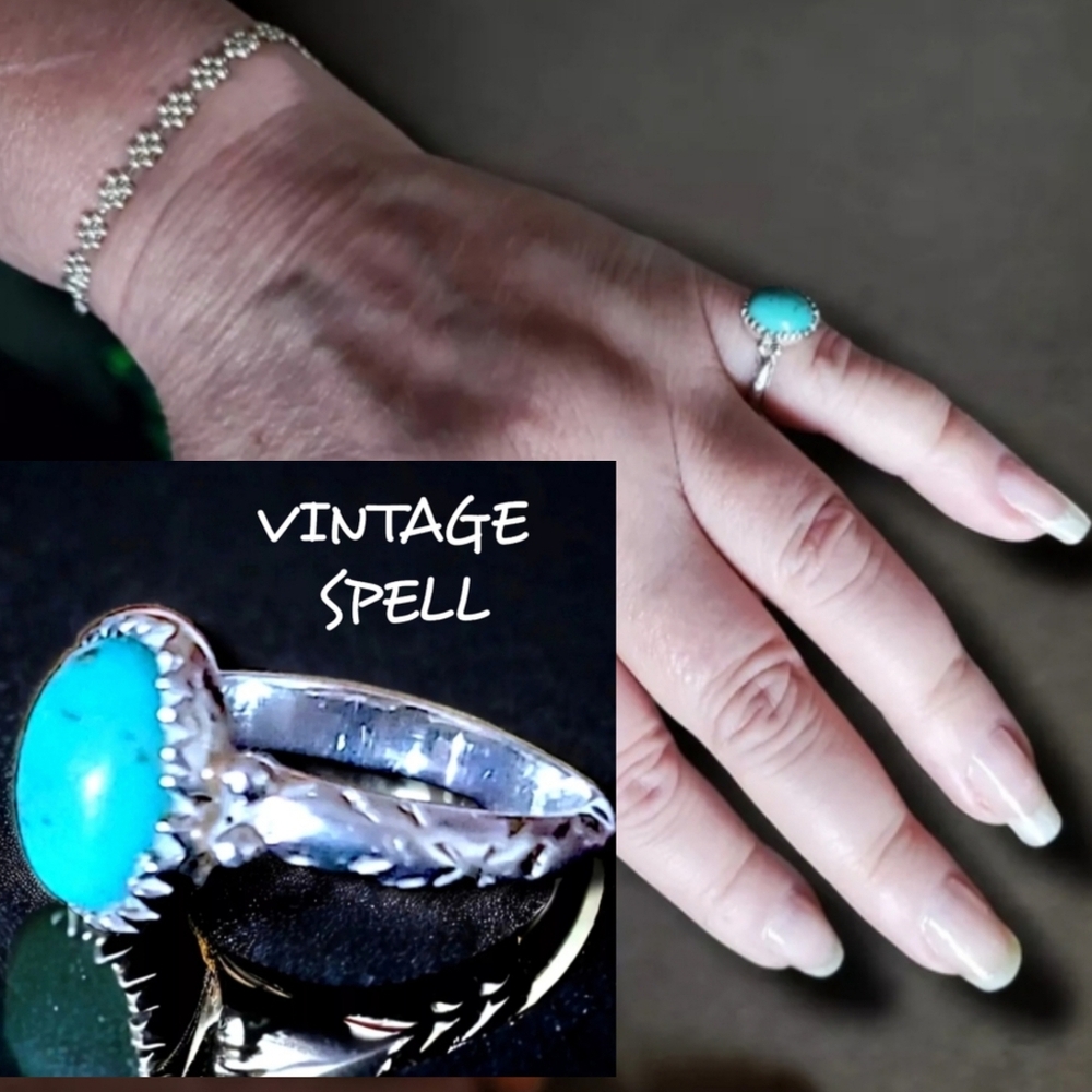 Vintage Spell Designs 925 Sterling Silver Turquoise Bohemian Pinky Ring 4.5